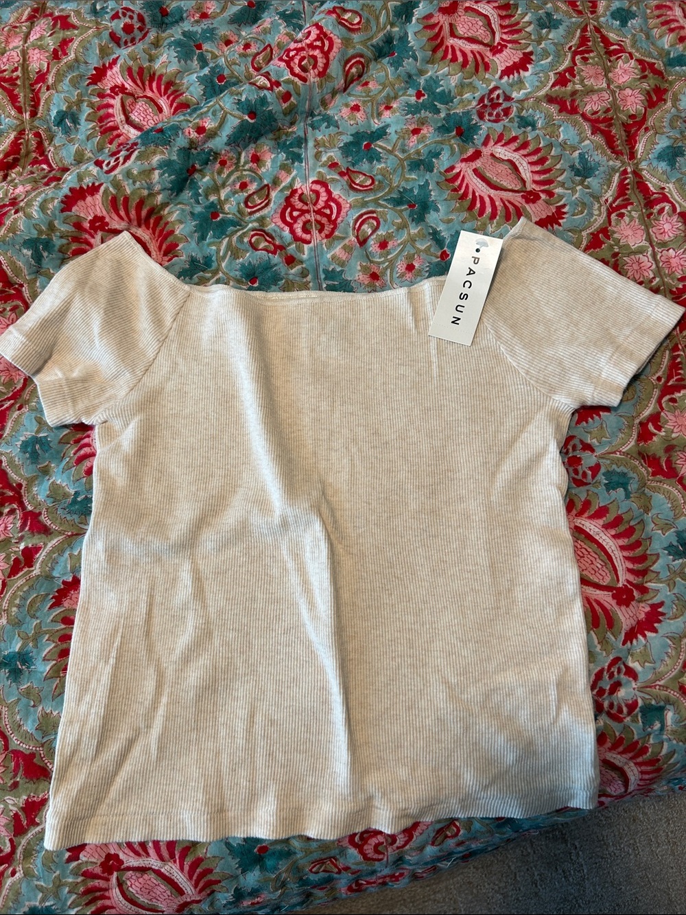 PacSun Brandy Ribbed Off-Shoulder Top in Light Beige